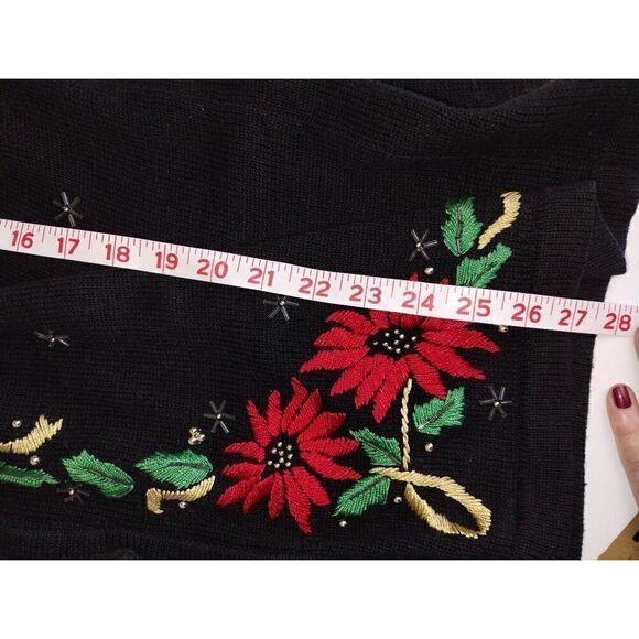 OHI Womens Cardigan Sz 2X Black Red Green Christmas Holiday‎ Sweater Cotton Vtg - Picture 11 of 13